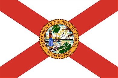 Florida state flag with red diagonal cross - Florida contractor bonds and licensing